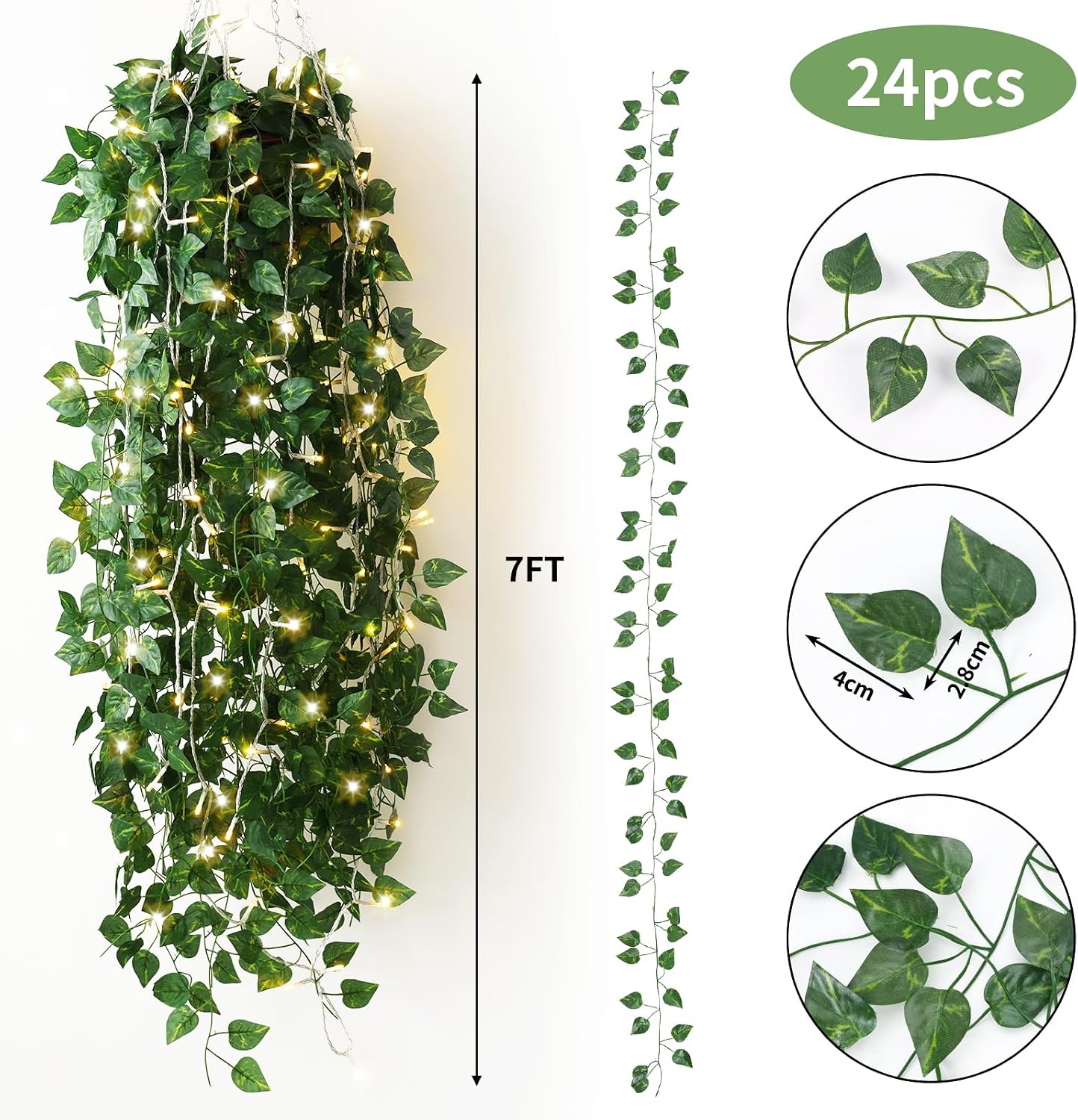 Fake Vines for Room Decor 24 Pack 168ft Artificial Ivy Greenery Garland for Bedroom Wall Decor, Hanging Green Leaves for Party Wedding Christmas Decoration