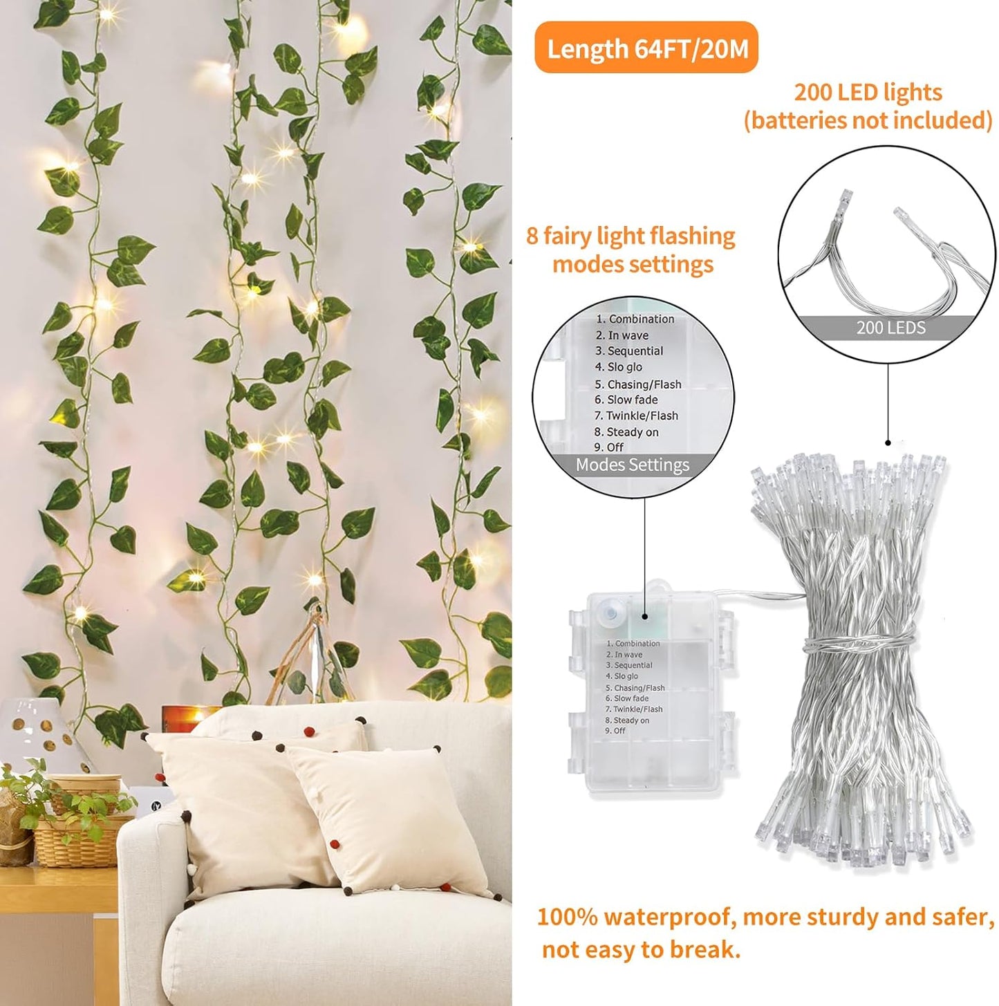 Fake Vines for Room Decor 24 Pack 168ft Artificial Ivy Greenery Garland for Bedroom Wall Decor, Hanging Green Leaves for Party Wedding Christmas Decoration