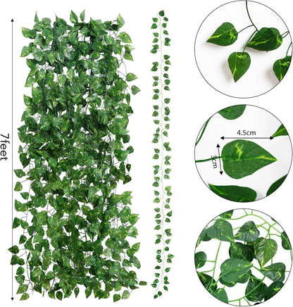 Fake Vines for Room Decor 24 Pack 168ft Artificial Ivy Greenery Garland for Bedroom Wall Decor, Hanging Green Leaves for Party Wedding Christmas Decoration