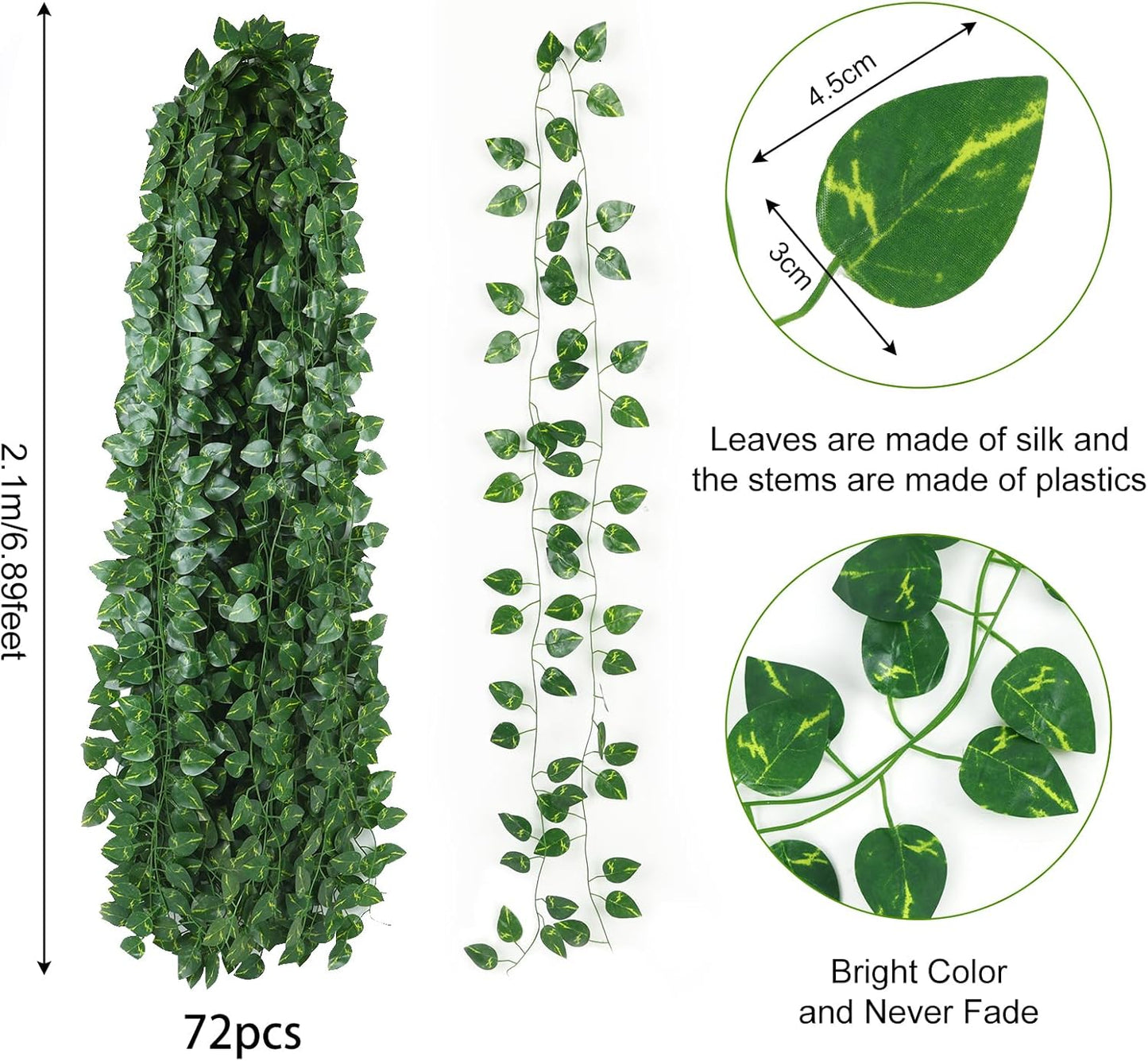 Fake Vines for Room Decor 24 Pack 168ft Artificial Ivy Greenery Garland for Bedroom Wall Decor, Hanging Green Leaves for Party Wedding Christmas Decoration