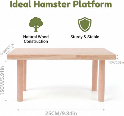 Hamster Play Platform Wooden Cage Accessory for Small Hamsters, Natural Multi-Level Climbing Playground & Rest Area, Enrichment Habitat Decor for Dwarf Syrian Hamsters