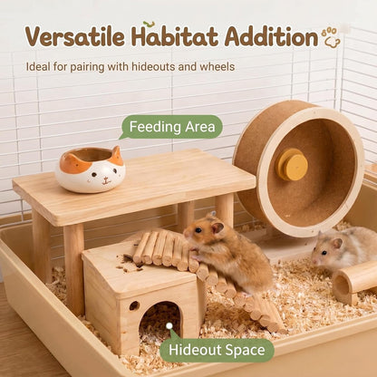 Hamster Play Platform Wooden Cage Accessory for Small Hamsters, Natural Multi-Level Climbing Playground & Rest Area, Enrichment Habitat Decor for Dwarf Syrian Hamsters