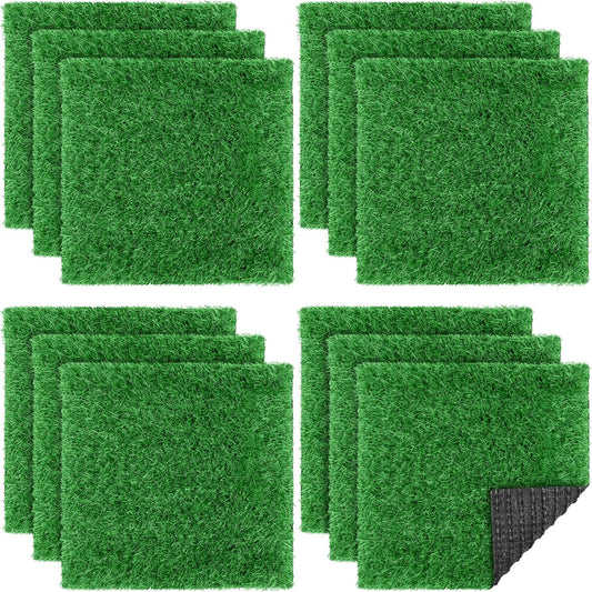12 Pcs Artificial Grass Mat, 12 x 12 Inch Synthetic Turf Squares | Spring Grass Color, Realistic Appearance, Drainage Holes, Easy DIY, Indoor Outdoor Use, Patio Balcony Decor