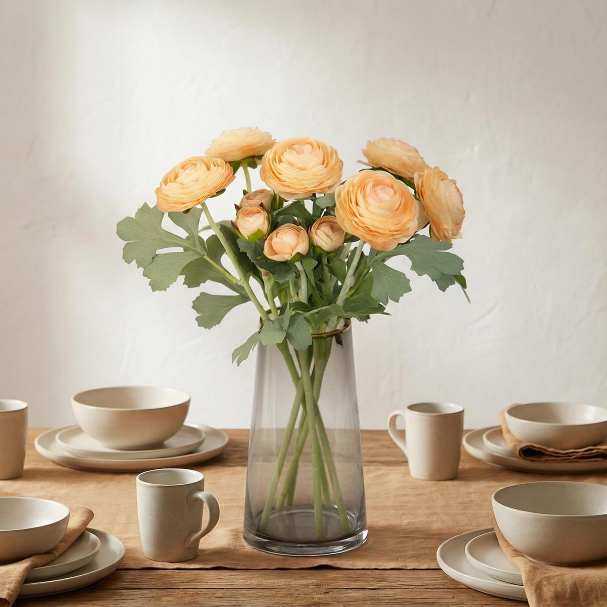 Artificial Ranunculus Flowers with Real Touch Stem, Silk Ranunculus Flowers (6 Pack) (White)