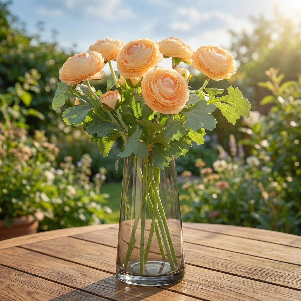 Artificial Ranunculus Flowers with Real Touch Stem, Silk Ranunculus Flowers (6 Pack) (White)