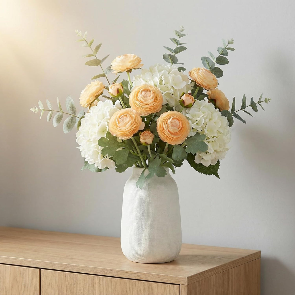 Artificial Ranunculus Flowers with Real Touch Stem, Silk Ranunculus Flowers (6 Pack) (White)