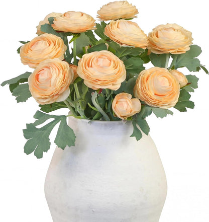 Artificial Ranunculus Flowers with Real Touch Stem, Silk Ranunculus Flowers (6 Pack) (White)