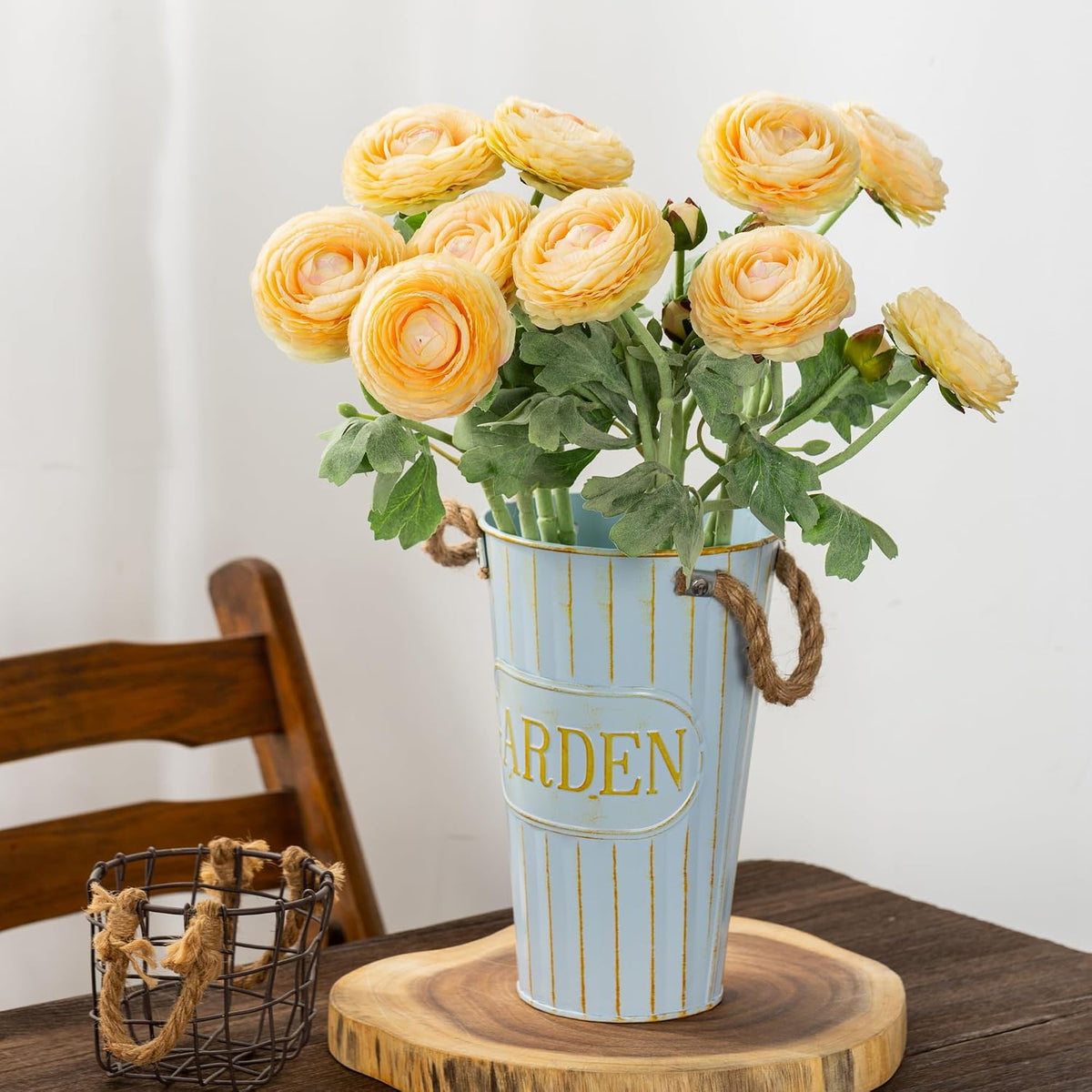 Artificial Ranunculus Flowers with Real Touch Stem, Silk Ranunculus Flowers (6 Pack) (White)