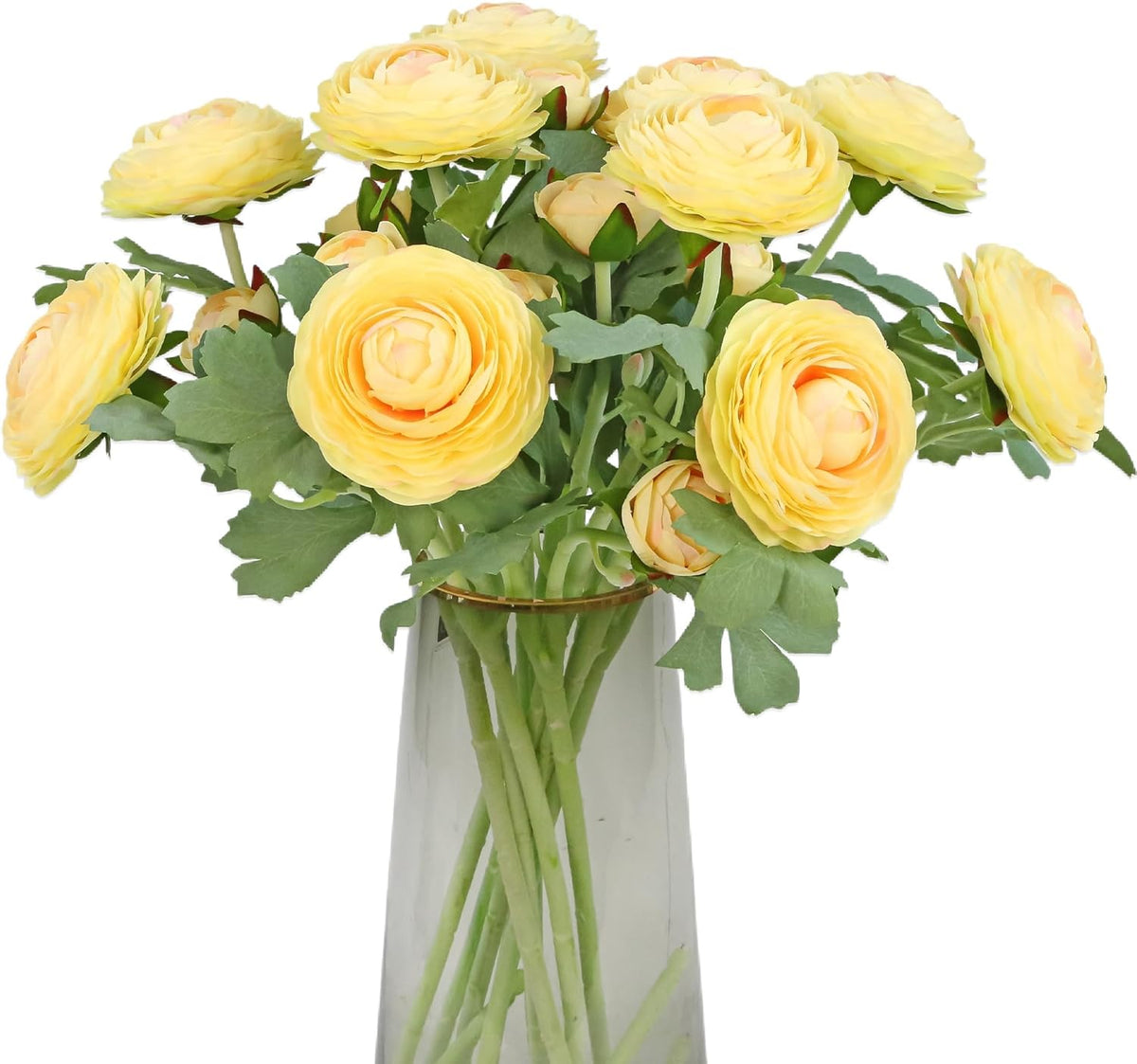 Artificial Ranunculus Flowers with Real Touch Stem, Silk Ranunculus Flowers (6 Pack) (White)