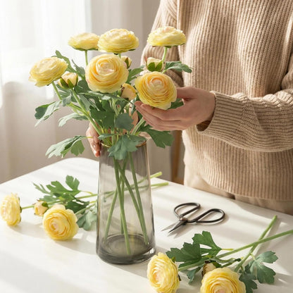 Artificial Ranunculus Flowers with Real Touch Stem, Silk Ranunculus Flowers (6 Pack) (White)