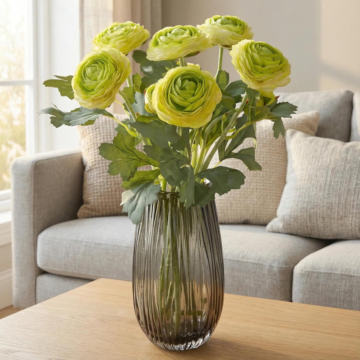 Artificial Ranunculus Flowers with Real Touch Stem, Silk Ranunculus Flowers (6 Pack) (White)