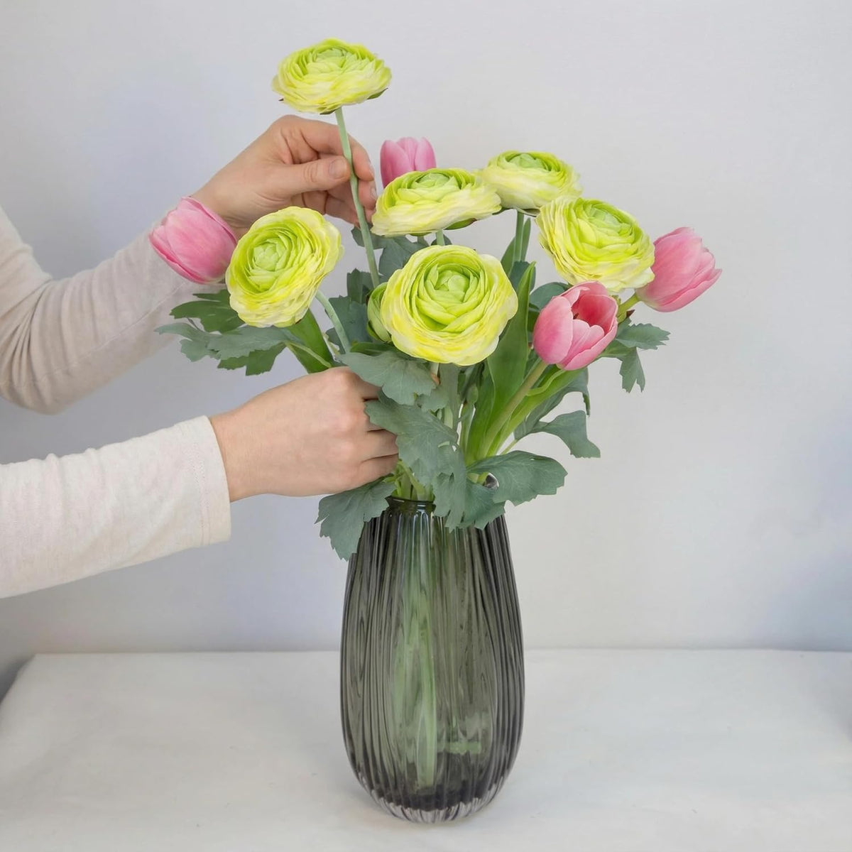 Artificial Ranunculus Flowers with Real Touch Stem, Silk Ranunculus Flowers (6 Pack) (White)