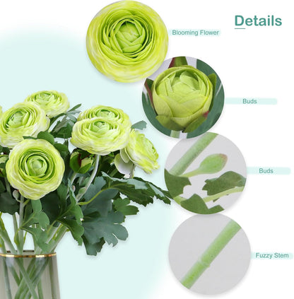Artificial Ranunculus Flowers with Real Touch Stem, Silk Ranunculus Flowers (6 Pack) (White)