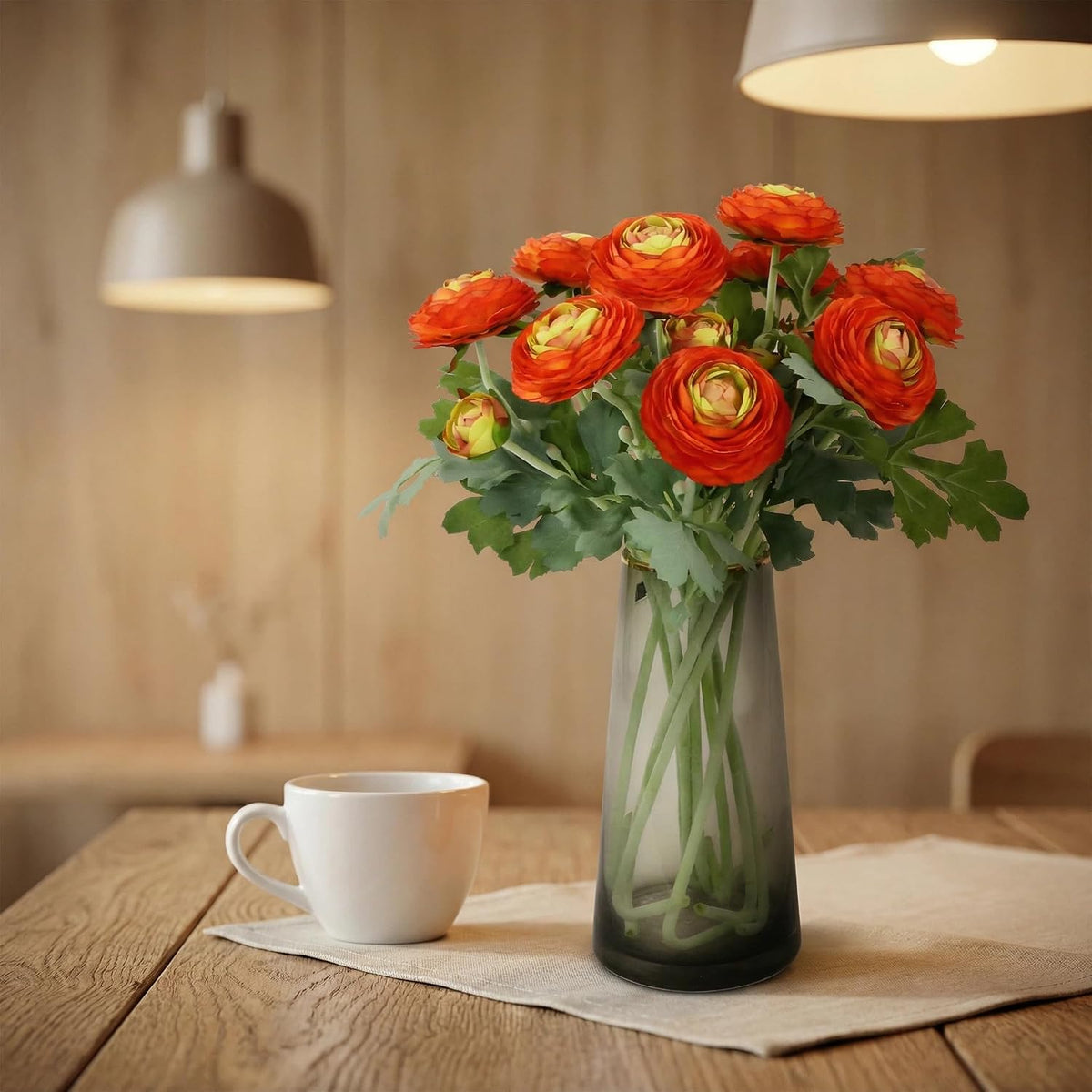 Artificial Ranunculus Flowers with Real Touch Stem, Silk Ranunculus Flowers (6 Pack) (White)