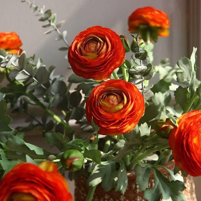 Artificial Ranunculus Flowers with Real Touch Stem, Silk Ranunculus Flowers (6 Pack) (White)