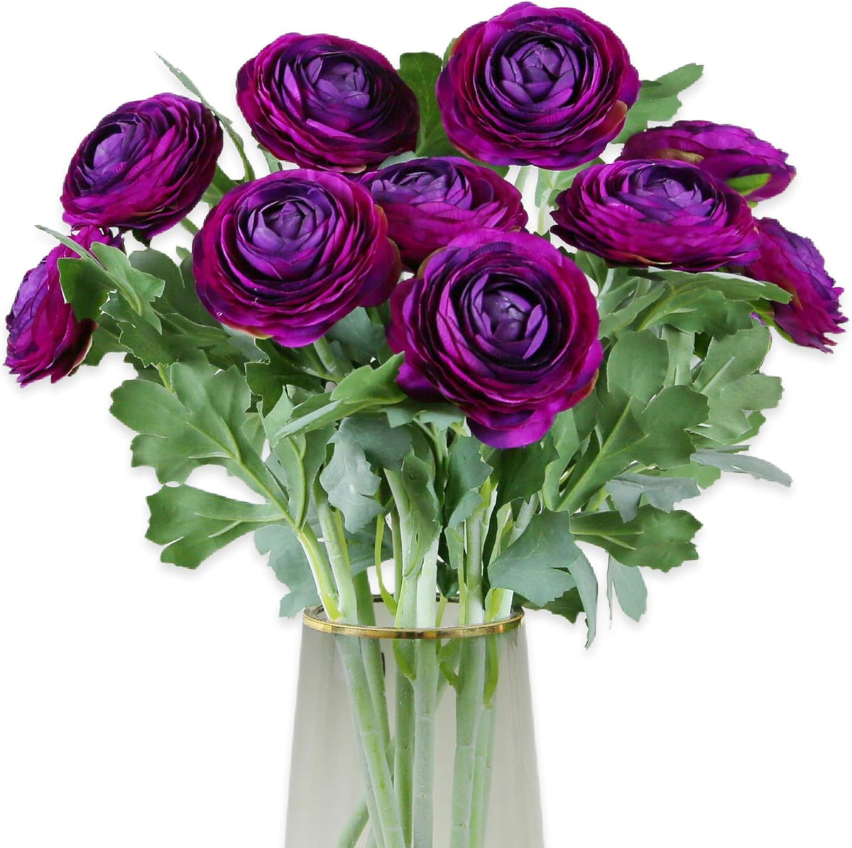 Artificial Ranunculus Flowers with Real Touch Stem, Silk Ranunculus Flowers (6 Pack) (White)