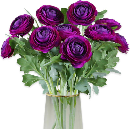 Artificial Ranunculus Flowers with Real Touch Stem, Silk Ranunculus Flowers (6 Pack) (White)