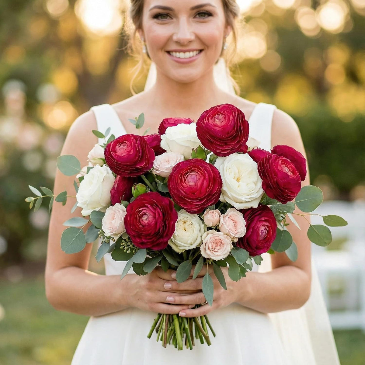 Artificial Ranunculus Flowers with Real Touch Stem, Silk Ranunculus Flowers (6 Pack) (White)
