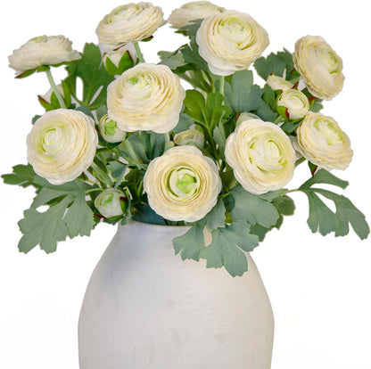 Artificial Ranunculus Flowers with Real Touch Stem, Silk Ranunculus Flowers (6 Pack) (White)