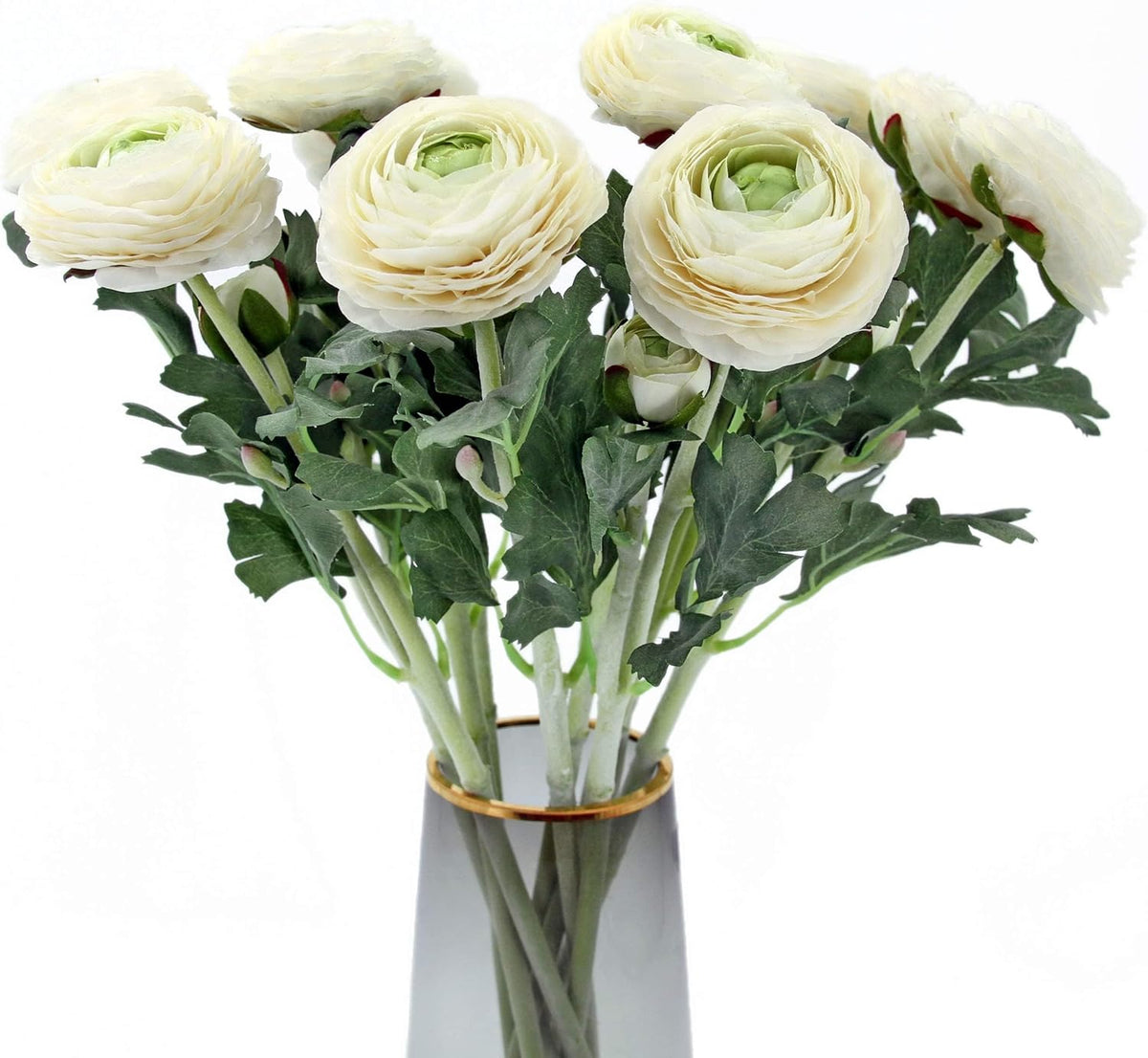 Artificial Ranunculus Flowers with Real Touch Stem, Silk Ranunculus Flowers (6 Pack) (White)