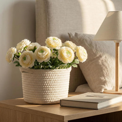 Artificial Ranunculus Flowers with Real Touch Stem, Silk Ranunculus Flowers (6 Pack) (White)