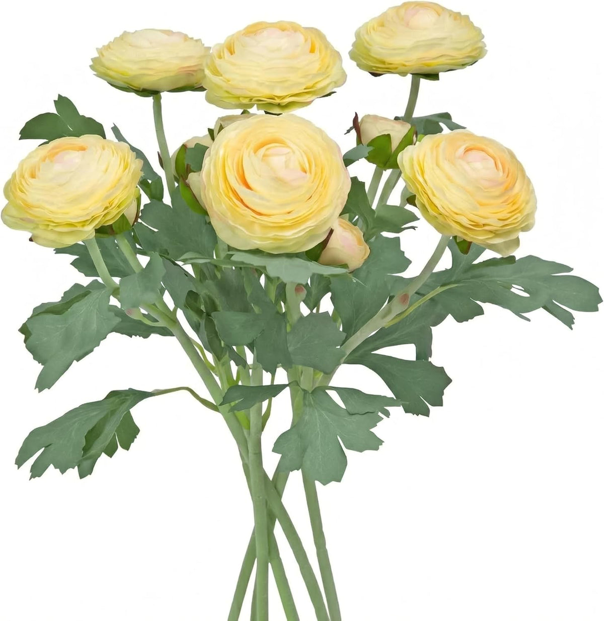 Artificial Ranunculus Flowers with Real Touch Stem, Silk Ranunculus Flowers (6 Pack) (White)