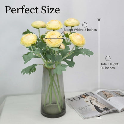 Artificial Ranunculus Flowers with Real Touch Stem, Silk Ranunculus Flowers (6 Pack) (White)