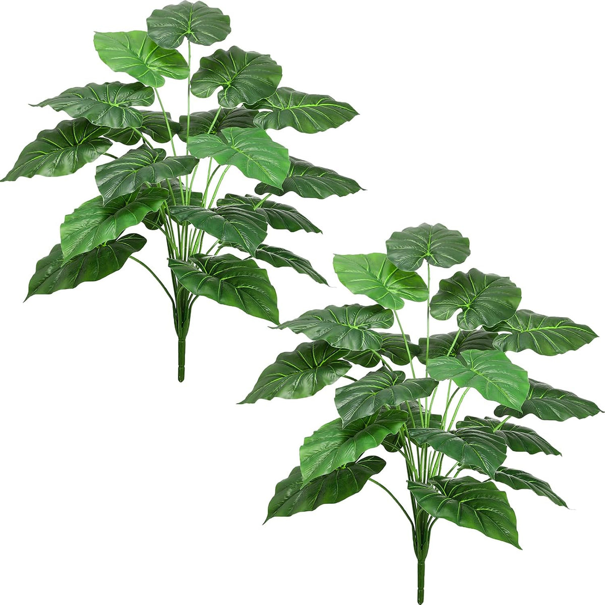 Artificial Faux Alocasia Tree Leave Plants - 2PCS 28'' Tall Fake Alocasia Leaf Plant Indoor Outdoor, Large Faux Floor Plant for Living Room Bathroom Bedroom Plants Decor, Farmhouse Home House Decor