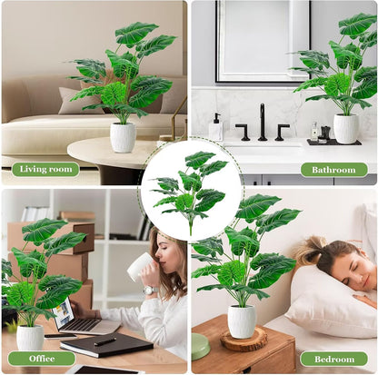 Artificial Faux Alocasia Tree Leave Plants - 2PCS 28'' Tall Fake Alocasia Leaf Plant Indoor Outdoor, Large Faux Floor Plant for Living Room Bathroom Bedroom Plants Decor, Farmhouse Home House Decor