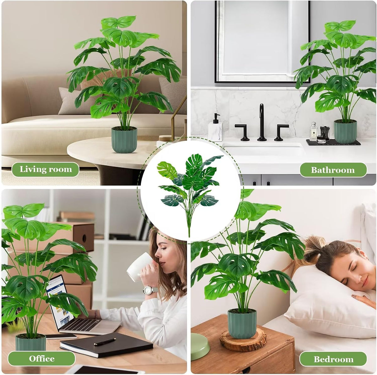 Artificial Faux Alocasia Tree Leave Plants - 2PCS 28'' Tall Fake Alocasia Leaf Plant Indoor Outdoor, Large Faux Floor Plant for Living Room Bathroom Bedroom Plants Decor, Farmhouse Home House Decor