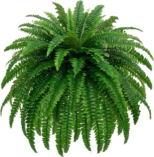 48" Large Artificial Boston Fern Plants for Outdoor Indoor, Fake Ferns for Front Porch Hanging, Faux Greenery Bushes for Home Garden Office Decor, Silk Fern with Realistic Fronds, 88 Branches
