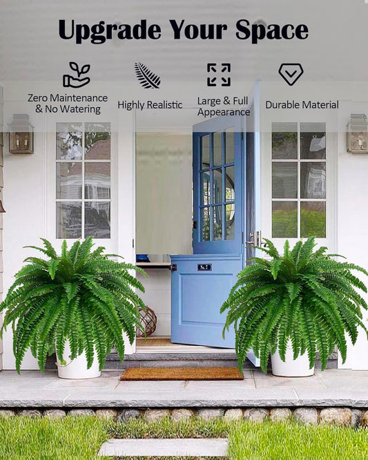 48" Large Artificial Boston Fern Plants for Outdoor Indoor, Fake Ferns for Front Porch Hanging, Faux Greenery Bushes for Home Garden Office Decor, Silk Fern with Realistic Fronds, 88 Branches