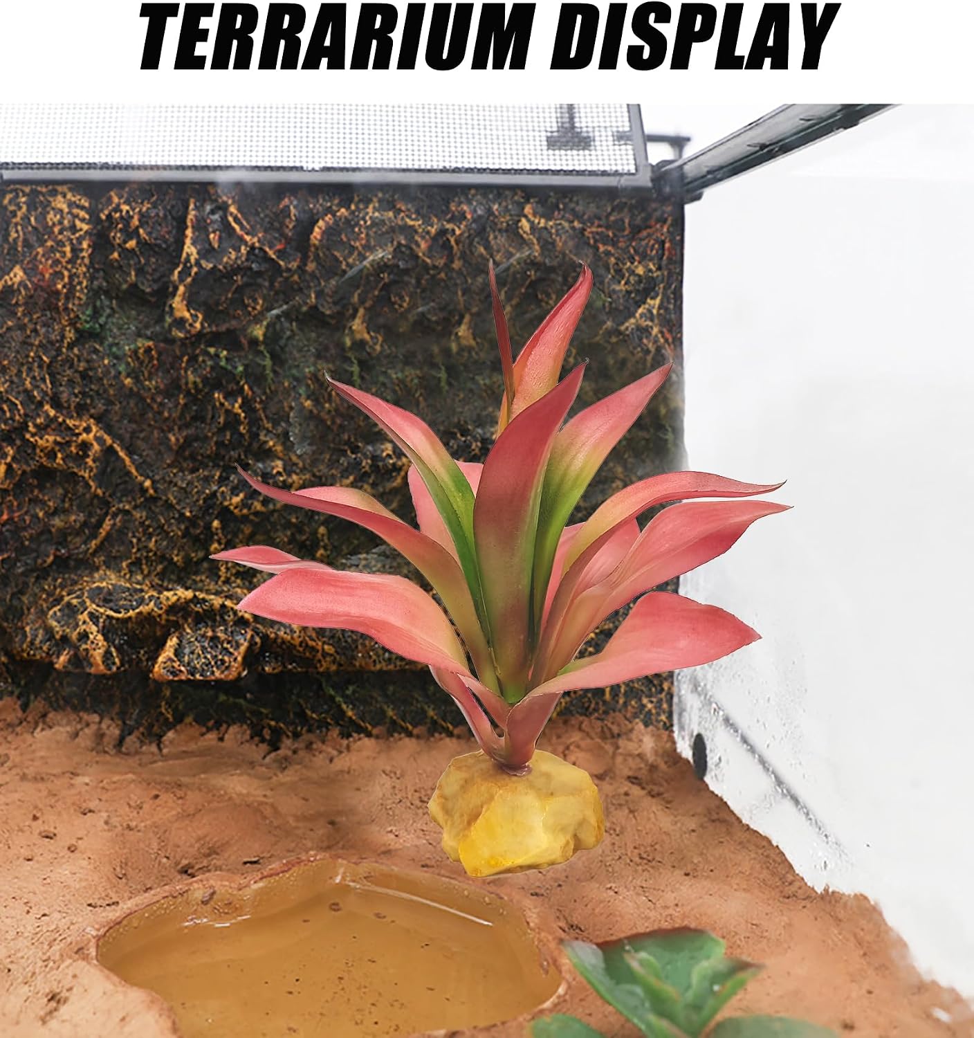 Reptile Plants Succulent, Artificial Desert Plant for Terrarium Decor, Bearded Dragon Tank Accessories fit Gecko Lizard Chameleon Ball Python Snake - Guzmania lingulata