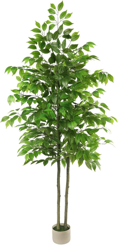 Artificial Ficus Tree 6FT Tall, Artificial Plants Indoor with White Planter Faux Ficus Tree Realistic Faux Silk Plant for Home Office Living Room, Porch, Garden Decor