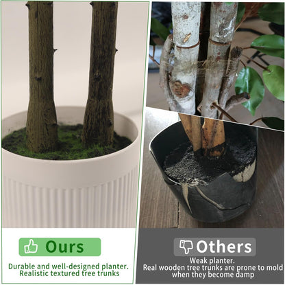 Artificial Ficus Tree 6FT Tall, Artificial Plants Indoor with White Planter Faux Ficus Tree Realistic Faux Silk Plant for Home Office Living Room, Porch, Garden Decor
