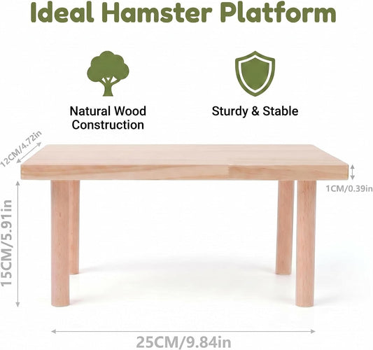 Hamster Play Platform Wooden Cage Accessory for Small Hamsters, Natural Multi-Level Climbing Playground & Rest Area, Enrichment Habitat Decor for Dwarf Syrian Hamsters