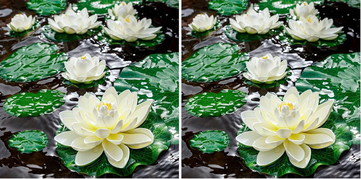 Lily Pad for Ponds, 9 PCS Artificial Lotus, Realistic Water Floating Foam Lotuses Fake Lily Pad for Home Garden Patio Pond