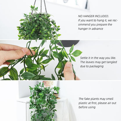 Fake Hanging Plants, Artificial Small Potted Plants for Indoor Outdoor Aesthetic Office Living Room Shelf Decor (1 Pack)