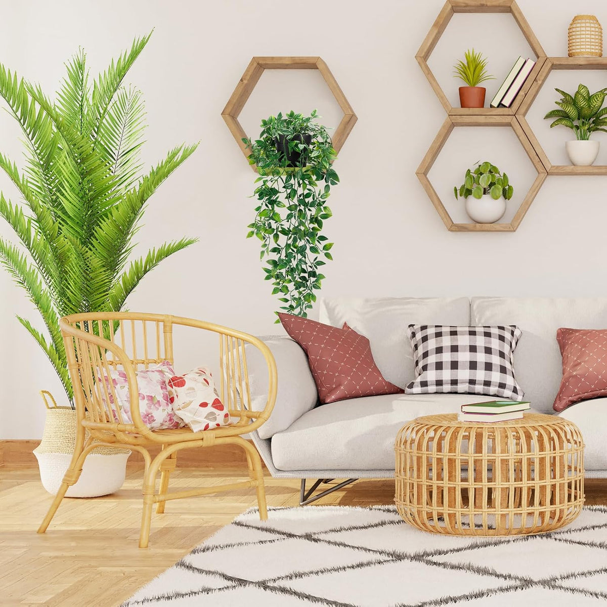 Fake Hanging Plants, Artificial Small Potted Plants for Indoor Outdoor Aesthetic Office Living Room Shelf Decor (1 Pack)
