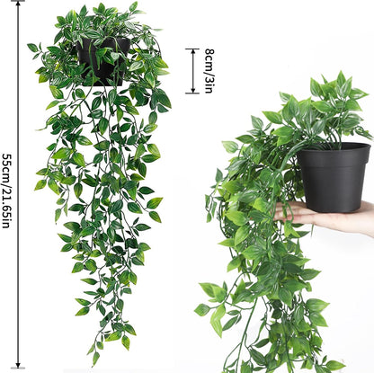 Fake Hanging Plants, Artificial Small Potted Plants for Indoor Outdoor Aesthetic Office Living Room Shelf Decor (1 Pack)