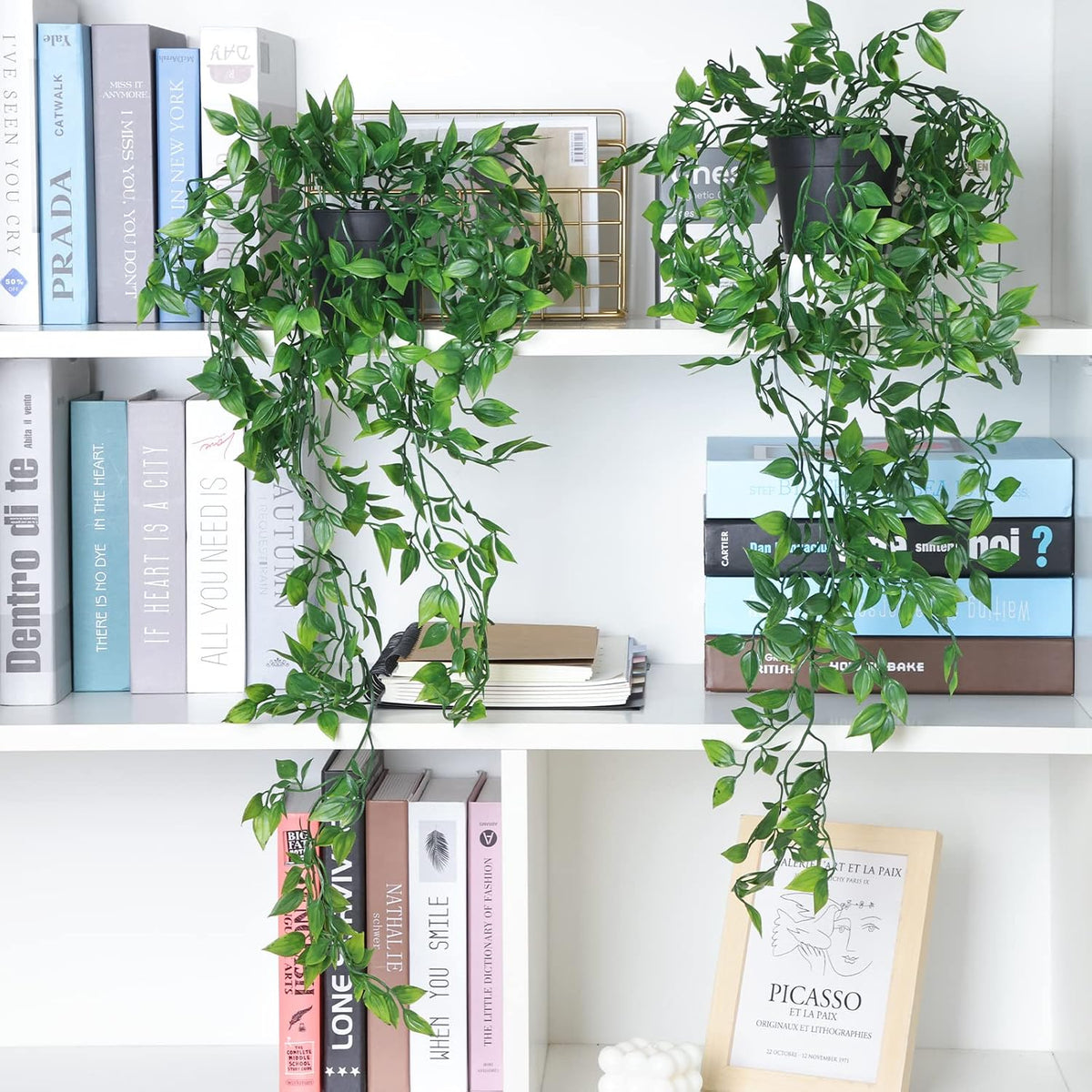 Fake Hanging Plants, Artificial Small Potted Plants for Indoor Outdoor Aesthetic Office Living Room Shelf Decor (1 Pack)