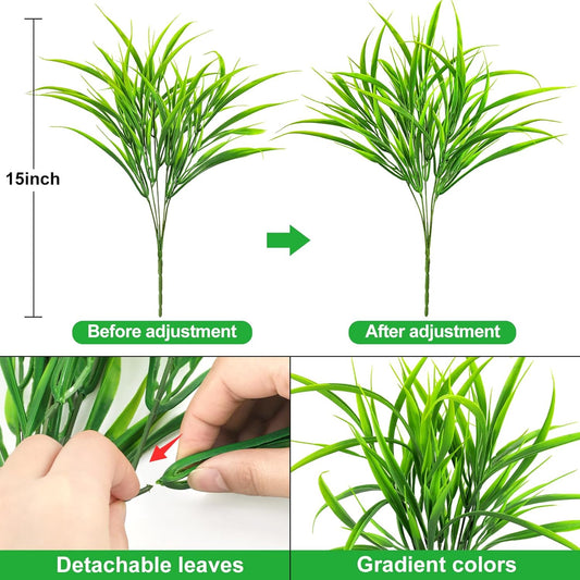16 Pcs Artificial Plants Outdoor Fake Greenery Stems, Purple | Faux grass, UV resistant, plastic plants shrubs, autumn Thanksgiving garden pathway window farmhouse front porch home decor