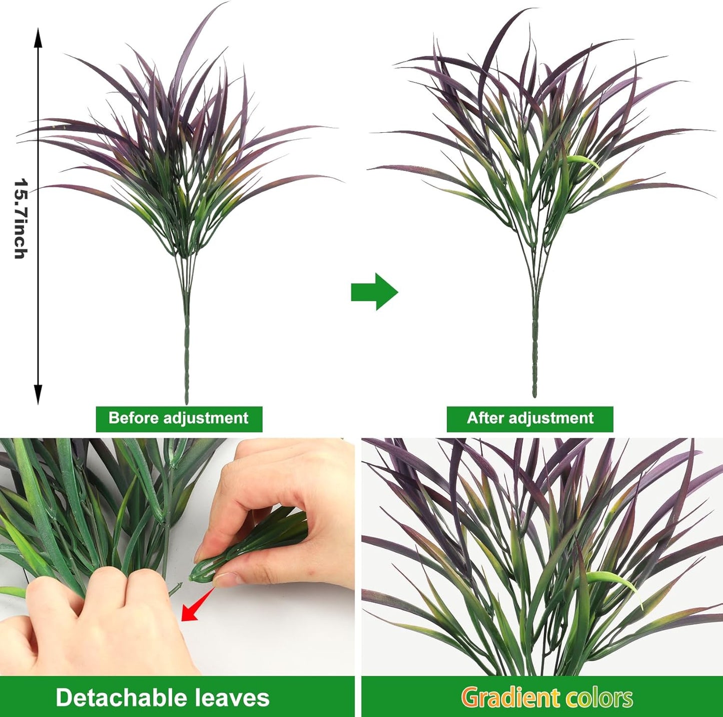 16 Pcs Artificial Plants Outdoor Fake Greenery Stems, Purple | Faux grass, UV resistant, plastic plants shrubs, autumn Thanksgiving garden pathway window farmhouse front porch home decor