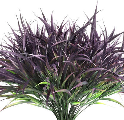 16 Pcs Artificial Plants Outdoor Fake Greenery Stems, Purple | Faux grass, UV resistant, plastic plants shrubs, autumn Thanksgiving garden pathway window farmhouse front porch home decor