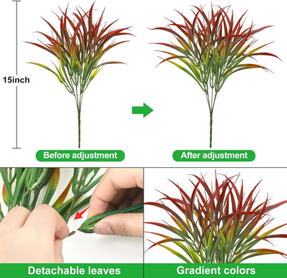 16 Pcs Artificial Plants Outdoor Fake Greenery Stems, Purple | Faux grass, UV resistant, plastic plants shrubs, autumn Thanksgiving garden pathway window farmhouse front porch home decor