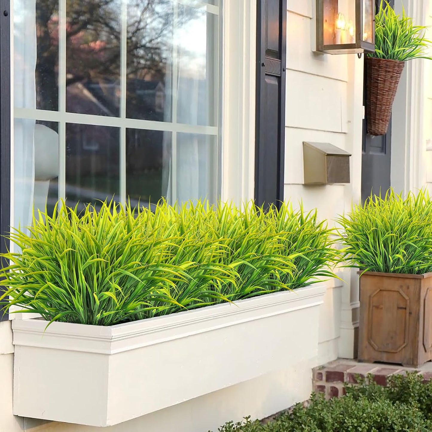 16 Pcs Artificial Plants Outdoor Fake Greenery Stems, Purple | Faux grass, UV resistant, plastic plants shrubs, autumn Thanksgiving garden pathway window farmhouse front porch home decor