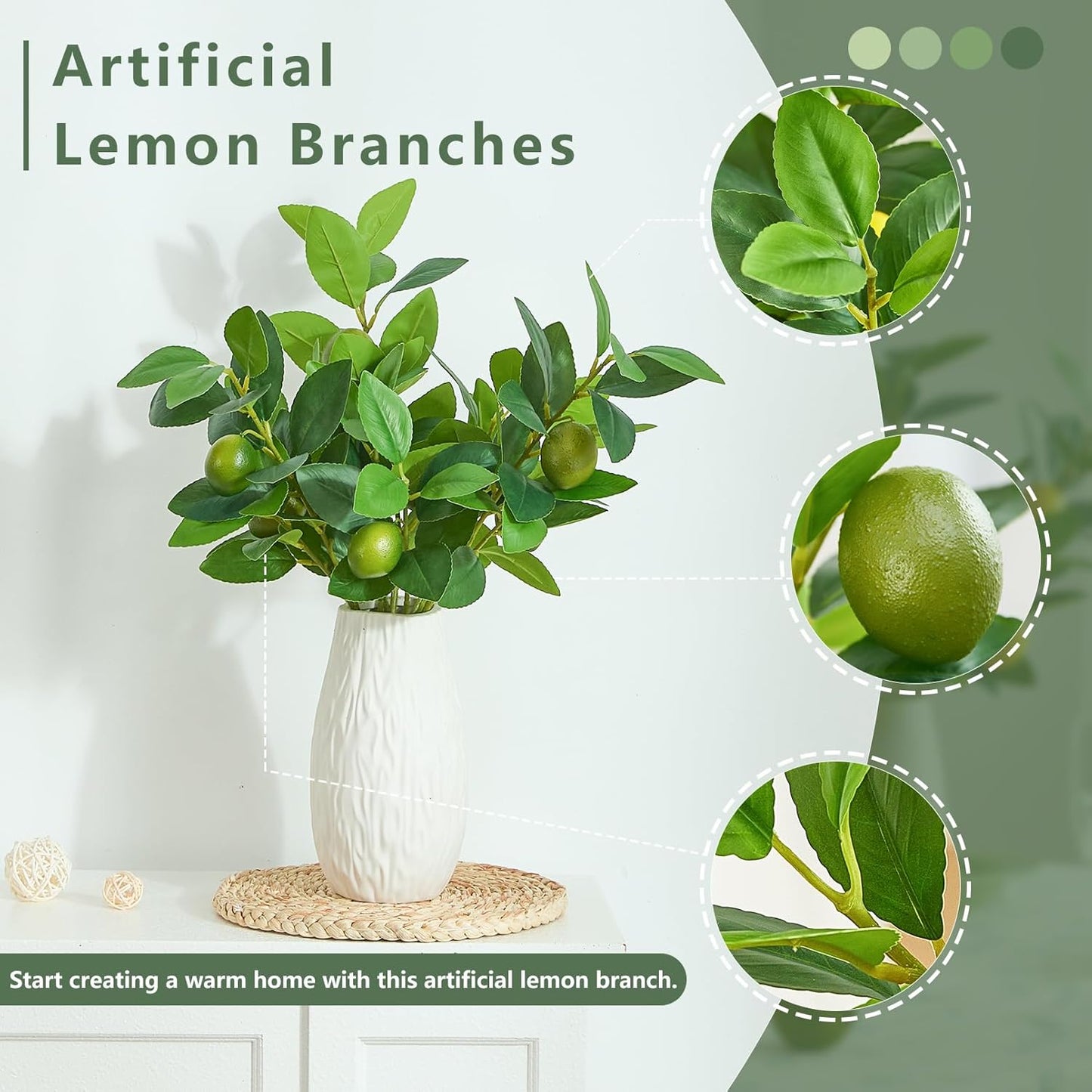 3 PCS Artificial Lemon Branches for Vase 18 Inch Fake Lemons Picks | Greenery Stems, Fake Fruits, Lemon Branches Realistic, Faux Lemons Tree Decor