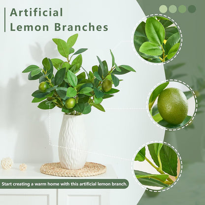 3 PCS Artificial Lemon Branches for Vase 18 Inch Fake Lemons Picks | Greenery Stems, Fake Fruits, Lemon Branches Realistic, Faux Lemons Tree Decor