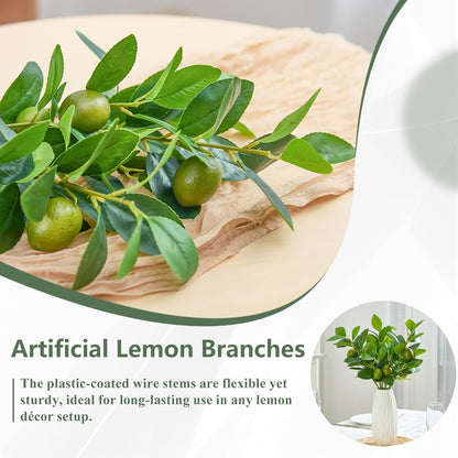 3 PCS Artificial Lemon Branches for Vase 18 Inch Fake Lemons Picks | Greenery Stems, Fake Fruits, Lemon Branches Realistic, Faux Lemons Tree Decor