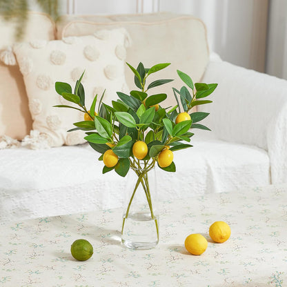 3 PCS Artificial Lemon Branches for Vase 18 Inch Fake Lemons Picks | Greenery Stems, Fake Fruits, Lemon Branches Realistic, Faux Lemons Tree Decor